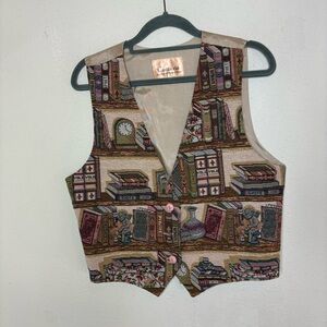 Conterio Tapestry Bookcase Print Vest - Neutral Multicolor Size Large